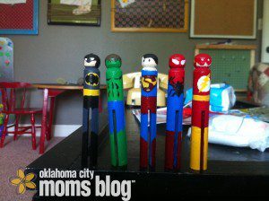 I painted wooden clothes pins to be super heros.