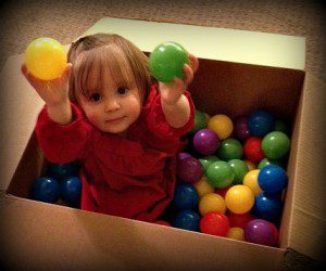 Yes this Caroline in a cardboard box of balls. It was her favorite Christmas present! 