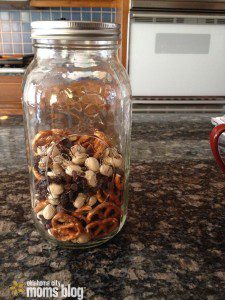 An oversized mason jar is great for keeping trail mix fresh... and it looks cute!
