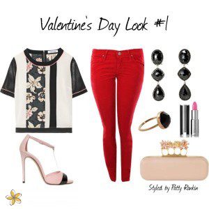 Mixing red, light pink, and black makes for a clean, polished, and festive Valentine outfit option. 